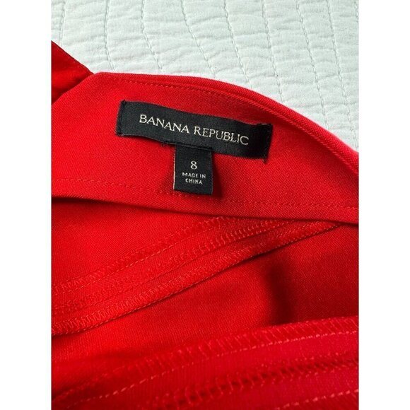 Banana Republic Knit Ponte Fit & Flare Short Sleeve Dress Low Back SZ 8 Party - Picture 6 of 9